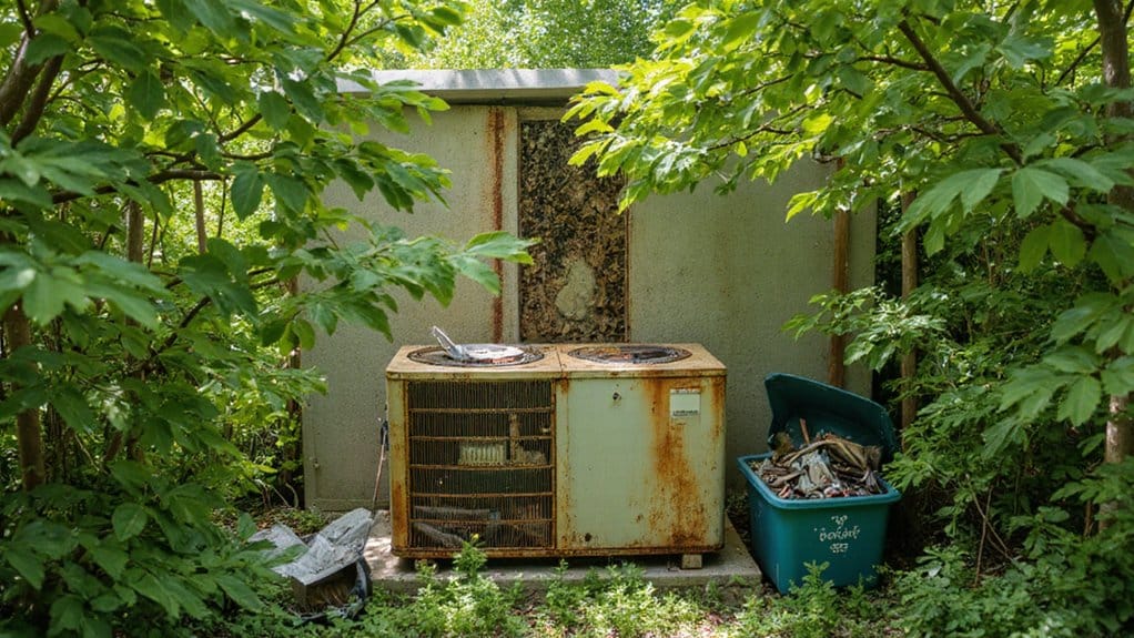 Old air conditioner being recycled to reduce environmental impact
