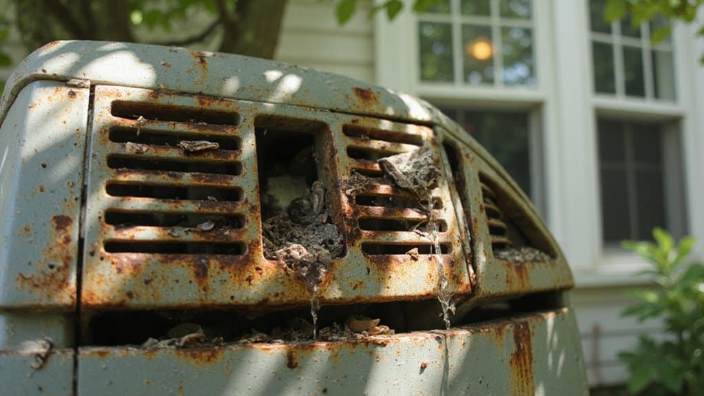 Older air conditioning system showing wear and reduced cooling performance