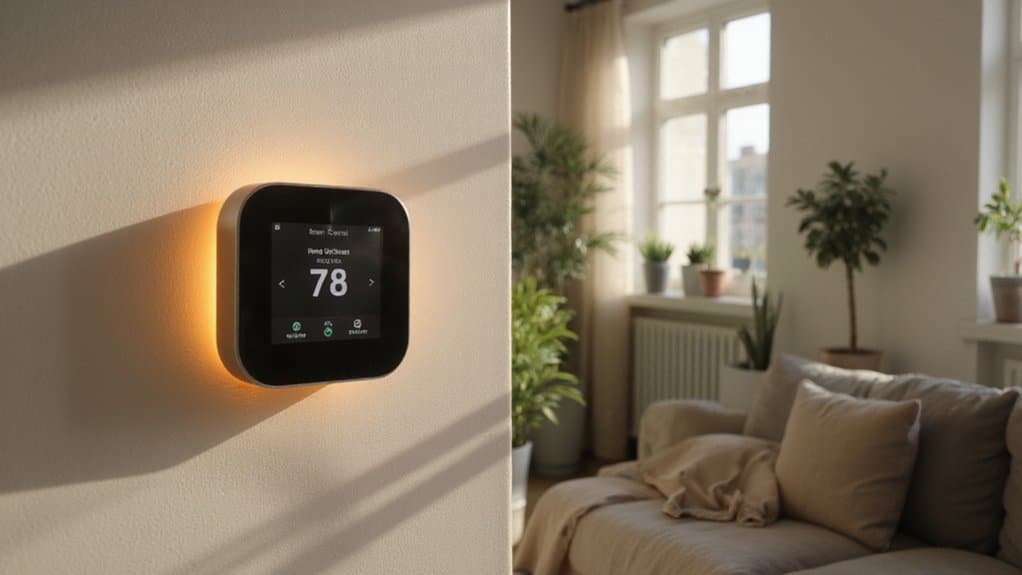 Smart thermostat showing energy saving temperature settings inside a Duncan house