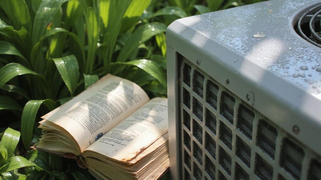 Technician performing air conditioner maintenance in a coastal climate
