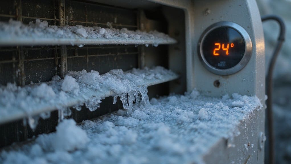 Blocked air vents causing poor airflow and ice buildup in an AC system