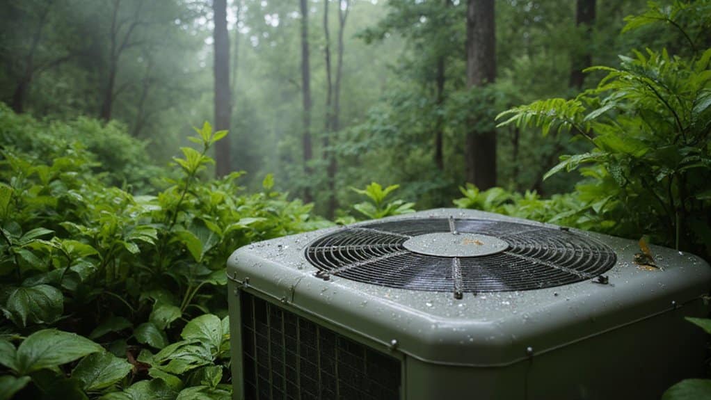 Diagram showing how humid air affects air conditioner cooling and moisture removal